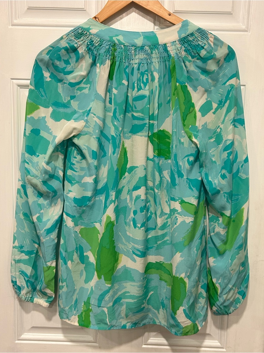 Lilly Pulitzer Elsa Silk Blouse Poolside Blue Floral Tunic Top 100% Silk Small - Picture 6 of 11